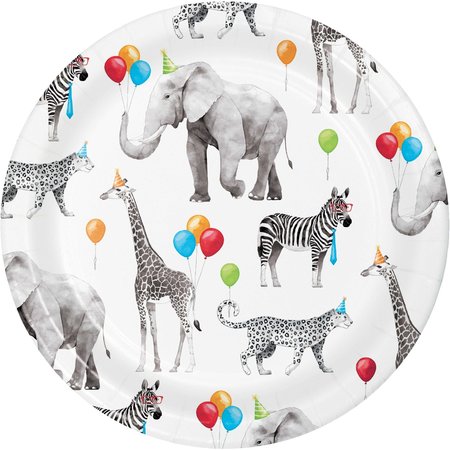 CREATIVE CONVERTING Party Animals Dessert Plates, 7", 96PK 354574
